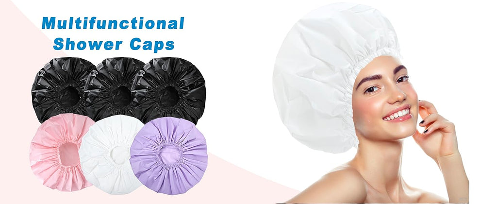 Super Jumbo Shower Cap 2 PCS Waterproof Shower Caps for Women, Extra Large Shower Cap, Reusable Super Large Bath Caps Hair Cap for Long Thick Curly Hair, Locs, Twist Braids - Black + White
