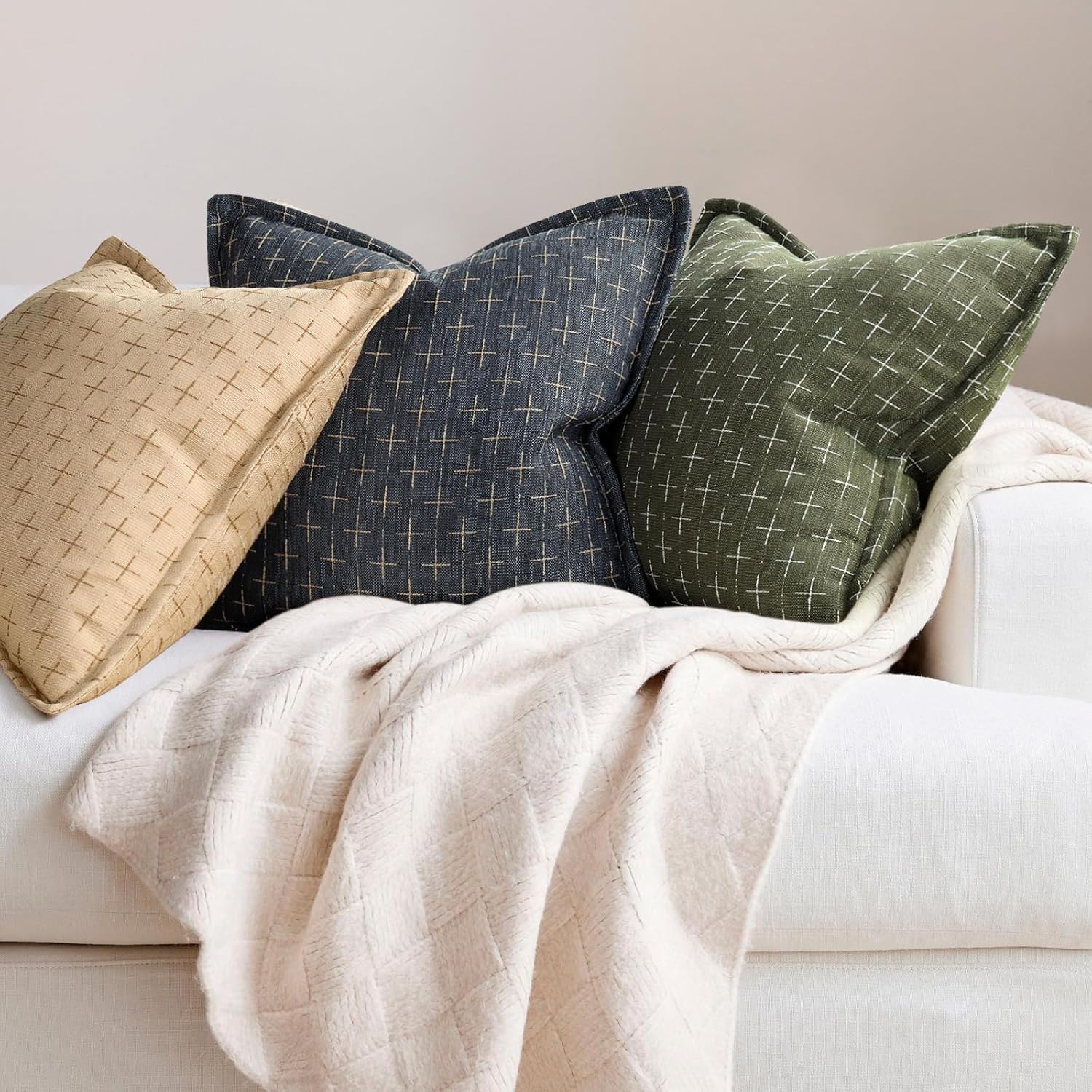 ZWJD Pillow Covers 18x18 Set of 2 Soft Polyester Textured Pillow Covers with Stylish Flange Edge Cozy Farmhouse Throw Pillows for Couch Bed Sofa Living Room