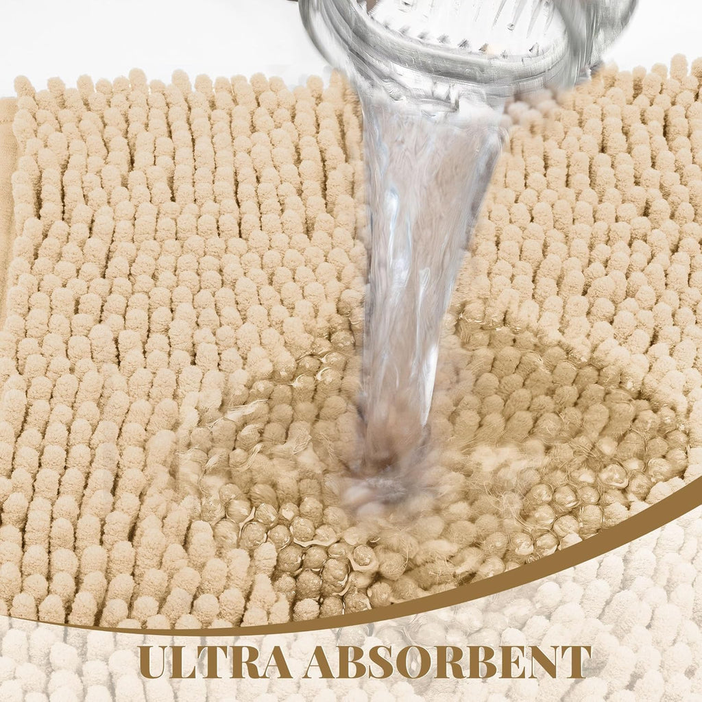 Bathroom Rugs Mat 60 x 36, Thick Soft Absorbent Chenille Bath Rugs, Rubber Backing Bath Mats for Bathroom Floor, Tub, Shower, Bedroom, Home Decor Accessories, Quick Dry Machine Washable, Beige